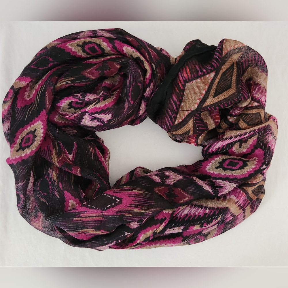 Infinity Scarf - Black Pink Multicolor - Geometri… - image 3